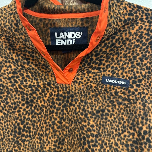 Lands' End Leopard Print With Pop Of Color Button Up Fleece - Like New - Picture 3 of 4